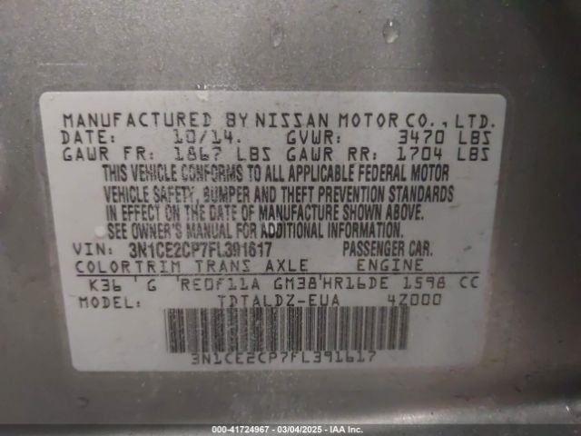 Photo 8 VIN: 3N1CE2CP7FL391617 - NISSAN VERSA 