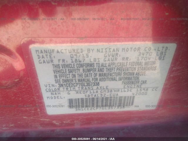 Photo 8 VIN: 3N1CE2CP7GL357338 - NISSAN VERSA NOTE 