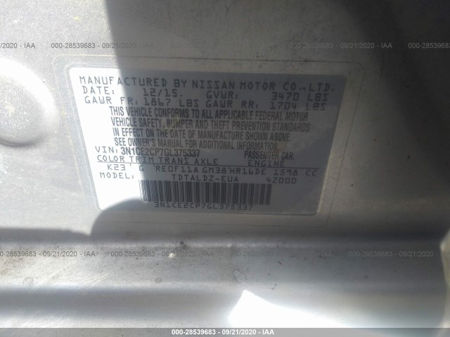 Photo 8 VIN: 3N1CE2CP7GL375337 - NISSAN VERSA NOTE 