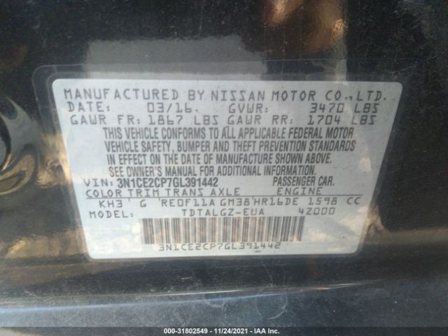 Photo 8 VIN: 3N1CE2CP7GL391442 - NISSAN VERSA NOTE 