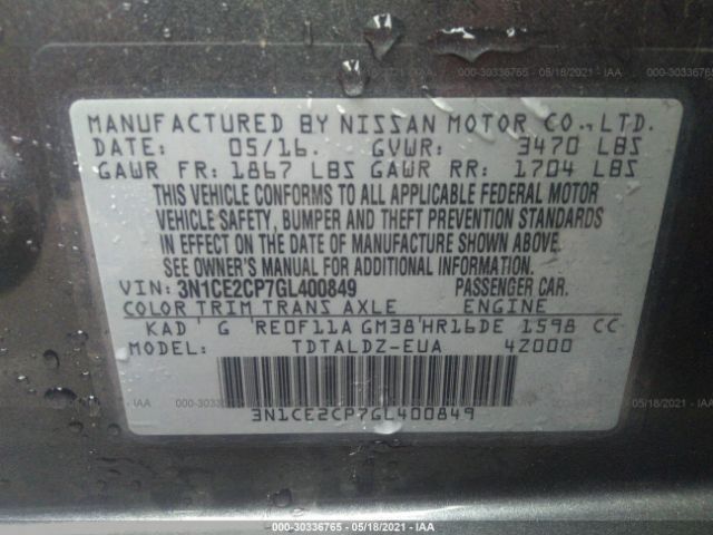 Photo 8 VIN: 3N1CE2CP7GL400849 - NISSAN VERSA NOTE 