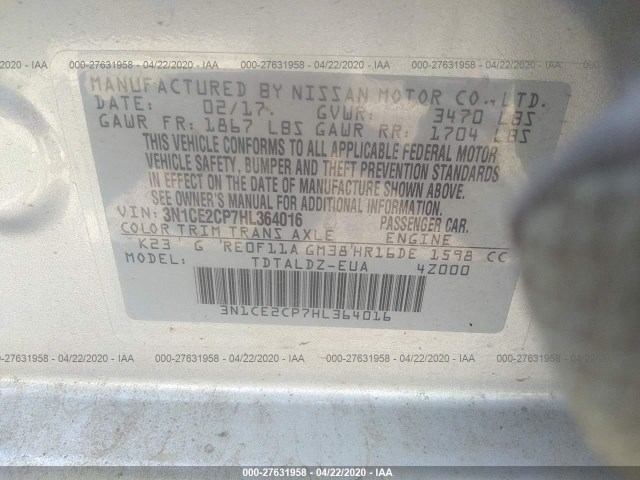 Photo 8 VIN: 3N1CE2CP7HL364016 - NISSAN VERSA NOTE 