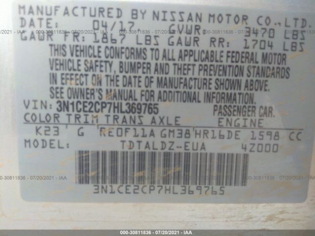 Photo 8 VIN: 3N1CE2CP7HL369765 - NISSAN VERSA NOTE 