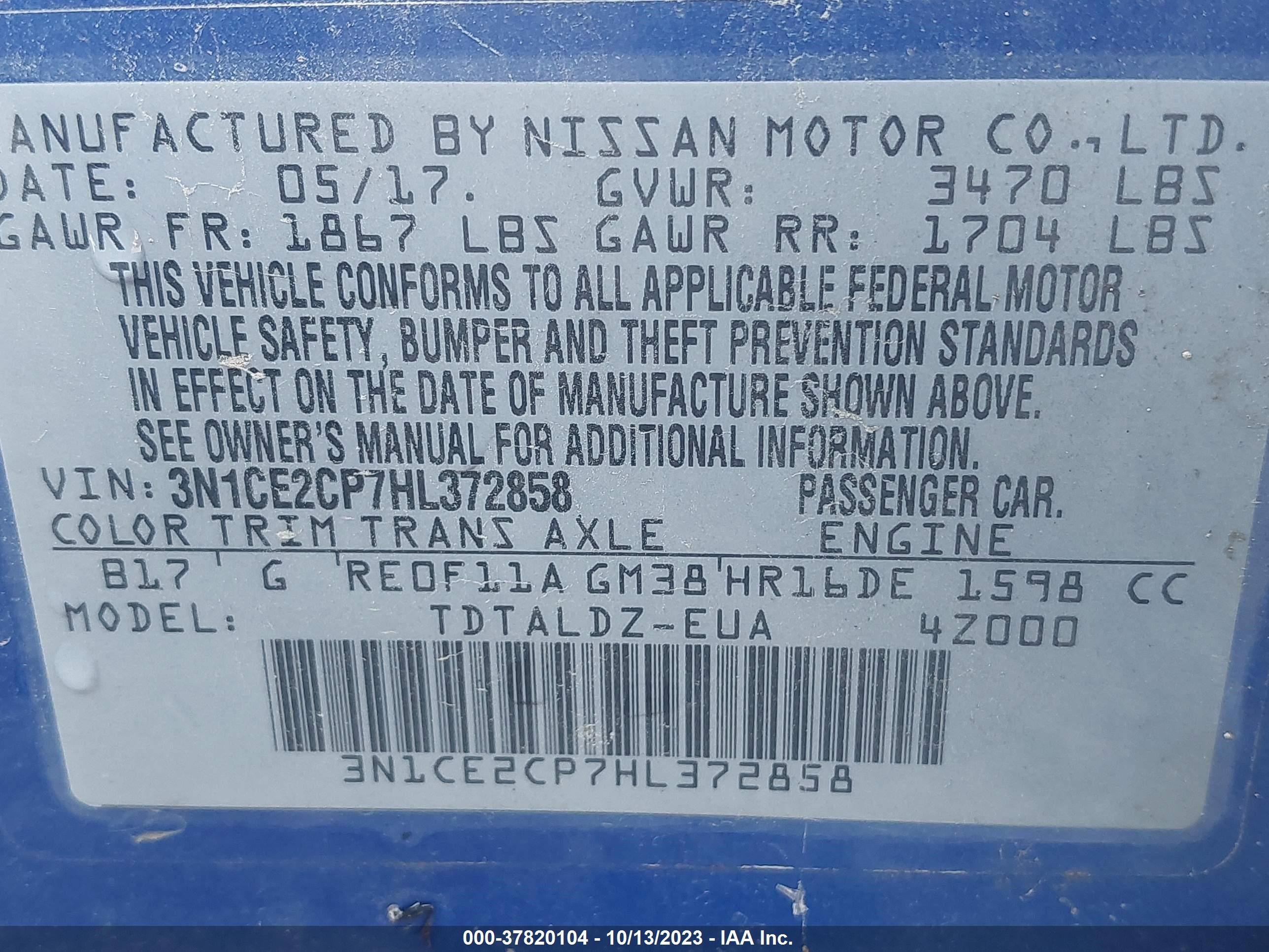 Photo 8 VIN: 3N1CE2CP7HL372858 - NISSAN VERSA NOTE 