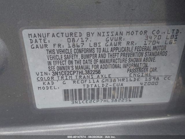 Photo 8 VIN: 3N1CE2CP7HL382256 - NISSAN VERSA NOTE 