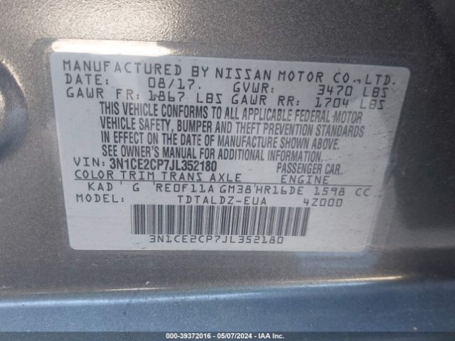 Photo 8 VIN: 3N1CE2CP7JL352180 - NISSAN VERSA NOTE 