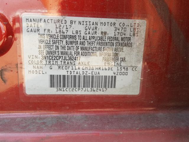 Photo 9 VIN: 3N1CE2CP7JL362417 - NISSAN VERSA NOTE 