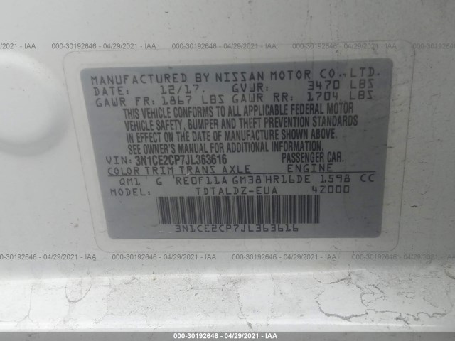 Photo 8 VIN: 3N1CE2CP7JL363616 - NISSAN VERSA NOTE 