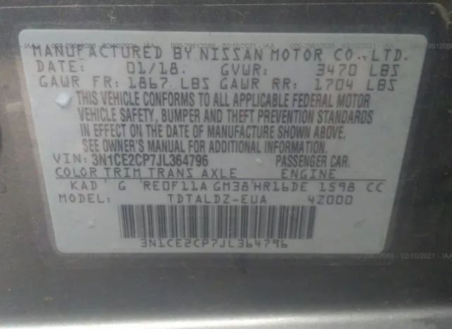 Photo 8 VIN: 3N1CE2CP7JL364796 - NISSAN VERSA NOTE 