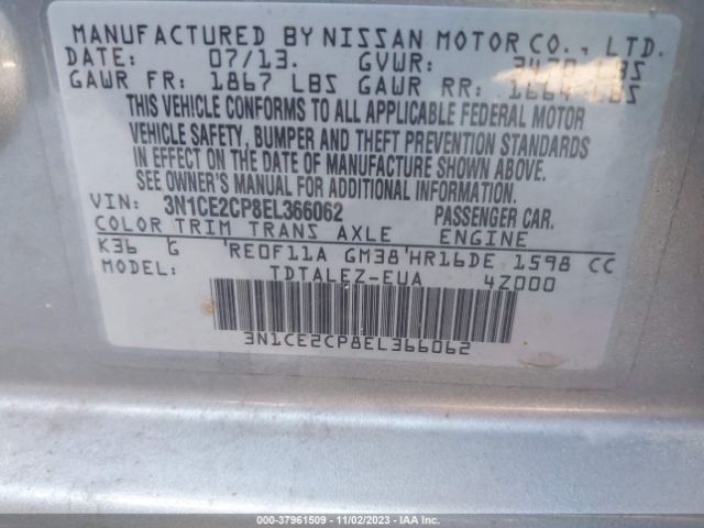 Photo 8 VIN: 3N1CE2CP8EL366062 - NISSAN VERSA NOTE 