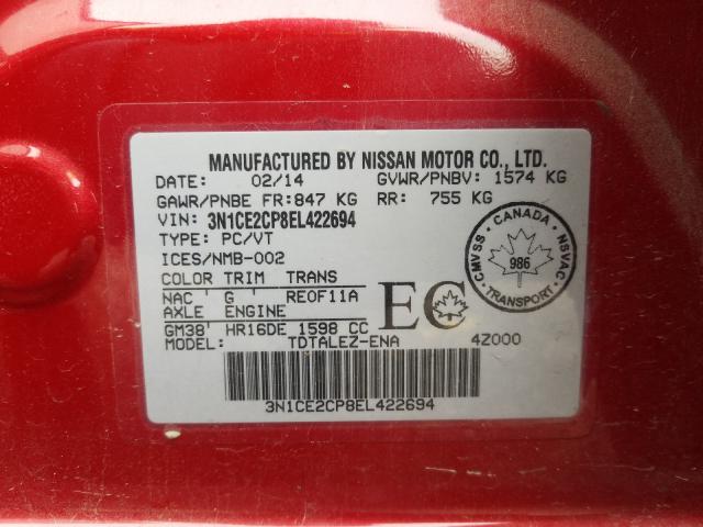 Photo 9 VIN: 3N1CE2CP8EL422694 - NISSAN VERSA NOTE 