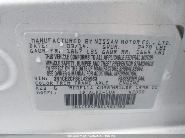 Photo 8 VIN: 3N1CE2CP8EL425983 - NISSAN VERSA NOTE 