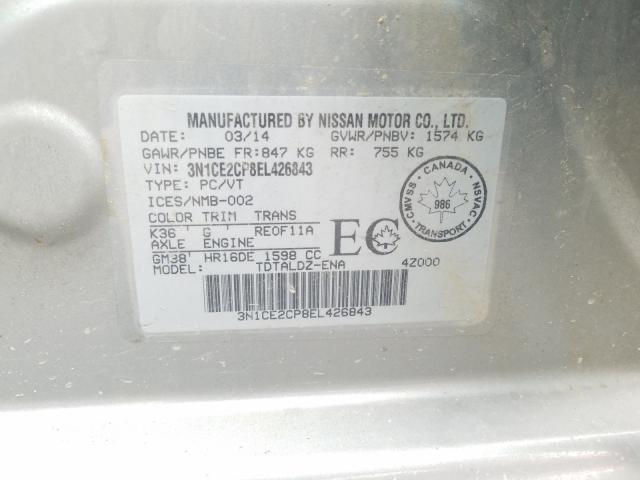 Photo 9 VIN: 3N1CE2CP8EL426843 - NISSAN VERSA NOTE 