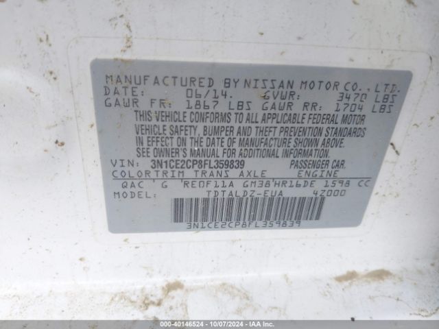 Photo 8 VIN: 3N1CE2CP8FL359839 - NISSAN VERSA NOTE 