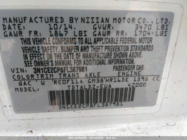 Photo 8 VIN: 3N1CE2CP8FL387981 - NISSAN VERSA NOTE 