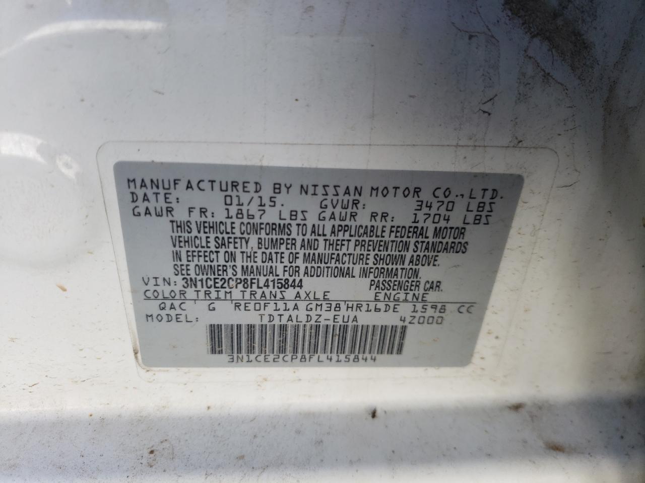 Photo 12 VIN: 3N1CE2CP8FL415844 - NISSAN VERSA 