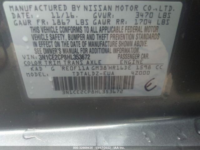 Photo 8 VIN: 3N1CE2CP8HL353672 - NISSAN VERSA NOTE 