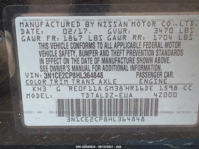 Photo 8 VIN: 3N1CE2CP8HL364848 - NISSAN VERSA NOTE 