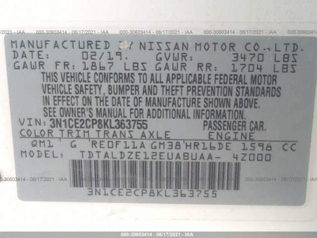 Photo 8 VIN: 3N1CE2CP8KL363755 - NISSAN VERSA NOTE 