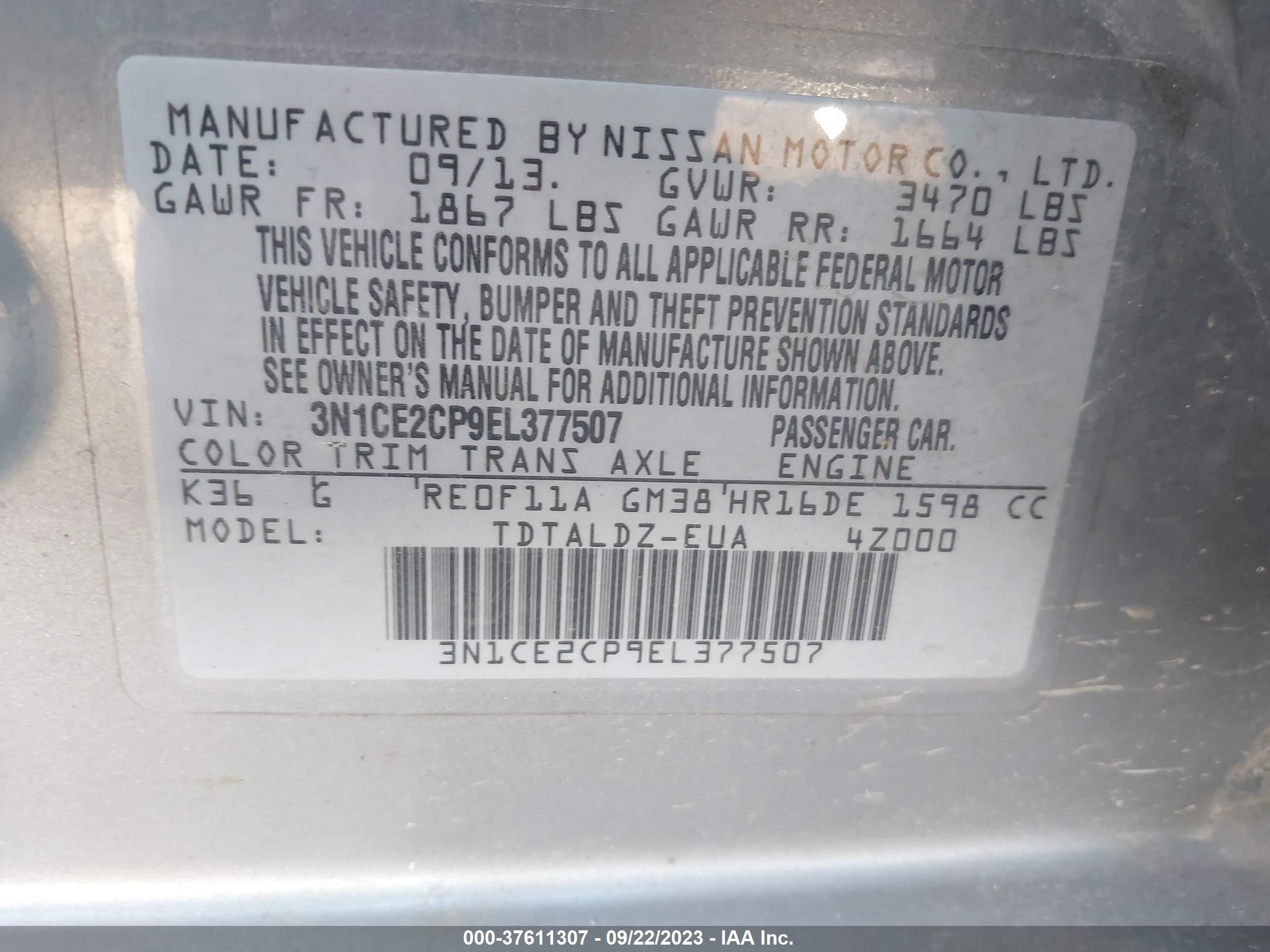 Photo 8 VIN: 3N1CE2CP9EL377507 - NISSAN VERSA 