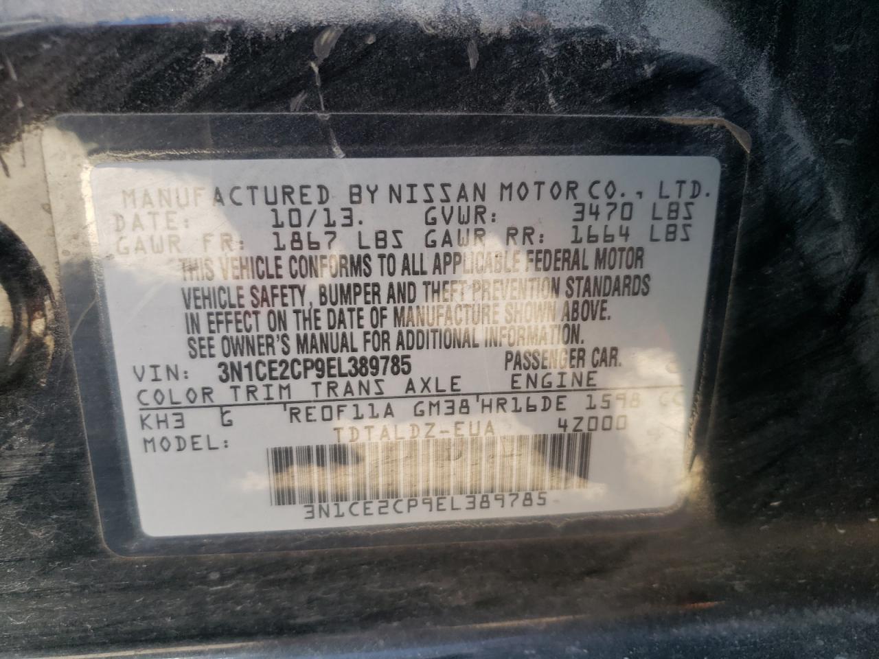 Photo 11 VIN: 3N1CE2CP9EL389785 - NISSAN VERSA 