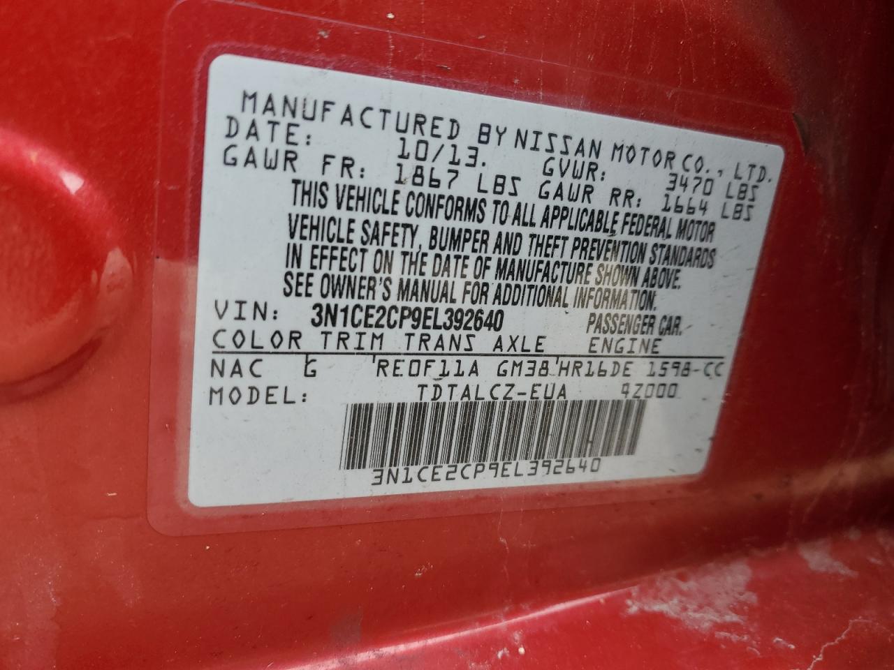 Photo 12 VIN: 3N1CE2CP9EL392640 - NISSAN VERSA 