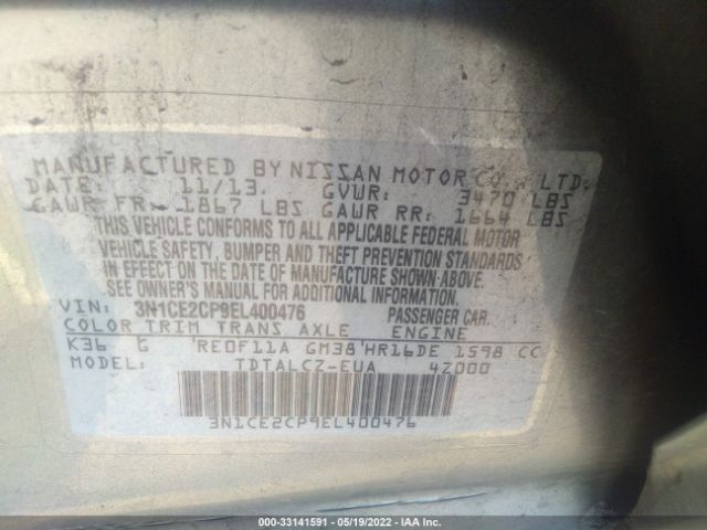 Photo 8 VIN: 3N1CE2CP9EL400476 - NISSAN VERSA NOTE 