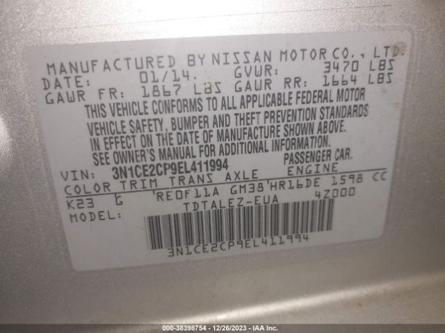 Photo 8 VIN: 3N1CE2CP9EL411994 - NISSAN VERSA NOTE 