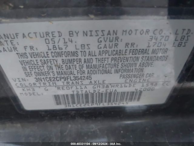 Photo 8 VIN: 3N1CE2CP9FL354245 - NISSAN VERSA NOTE 