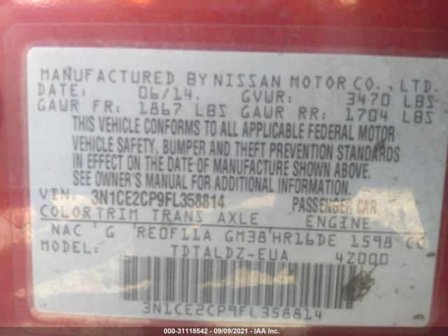 Photo 8 VIN: 3N1CE2CP9FL358814 - NISSAN VERSA NOTE 