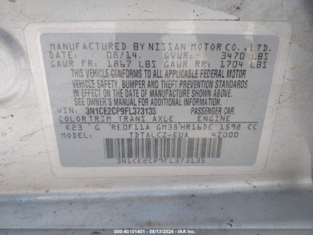 Photo 8 VIN: 3N1CE2CP9FL373135 - NISSAN VERSA NOTE 