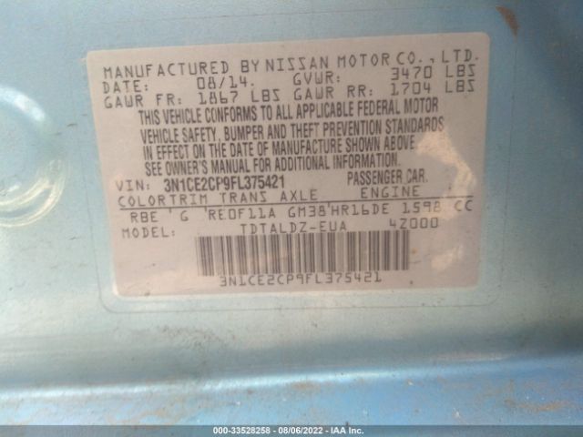 Photo 8 VIN: 3N1CE2CP9FL375421 - NISSAN VERSA NOTE 