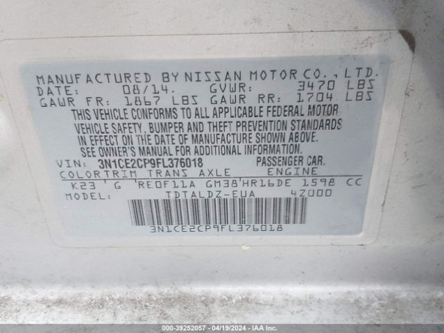 Photo 8 VIN: 3N1CE2CP9FL376018 - NISSAN VERSA NOTE 