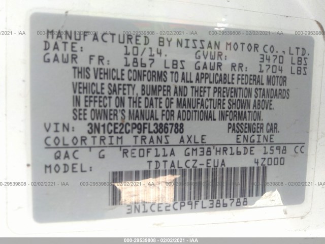 Photo 8 VIN: 3N1CE2CP9FL386788 - NISSAN VERSA NOTE 