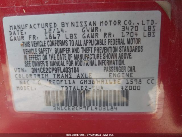 Photo 8 VIN: 3N1CE2CP9FL403184 - NISSAN VERSA NOTE 