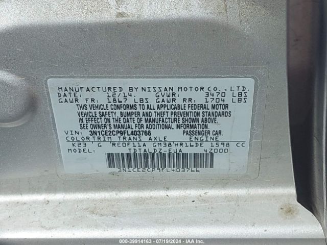 Photo 8 VIN: 3N1CE2CP9FL403766 - NISSAN VERSA NOTE 