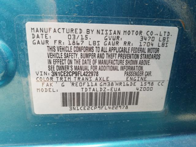 Photo 9 VIN: 3N1CE2CP9FL422978 - NISSAN VERSA NOTE 