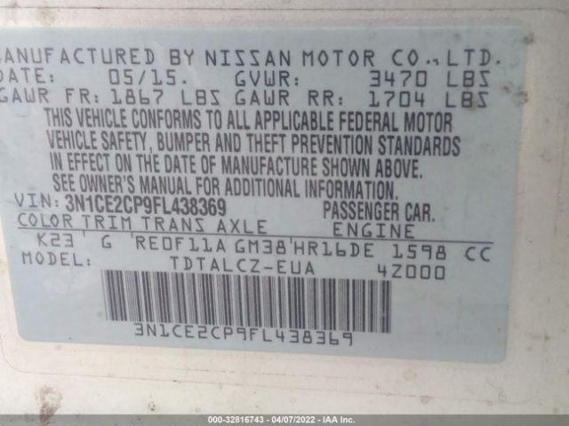 Photo 8 VIN: 3N1CE2CP9FL438369 - NISSAN VERSA NOTE 