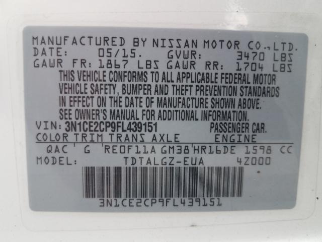 Photo 9 VIN: 3N1CE2CP9FL439151 - NISSAN VERSA NOTE 