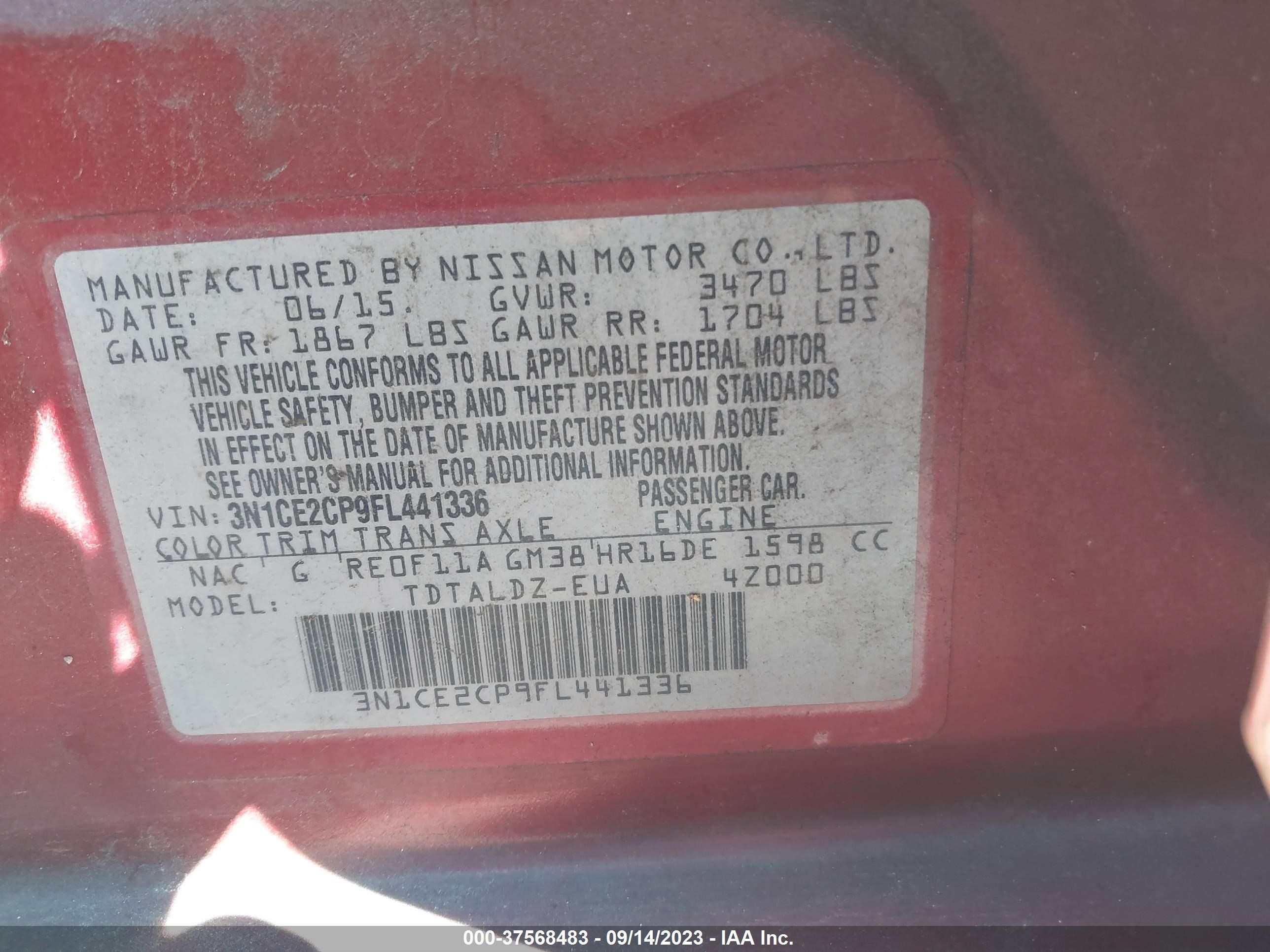 Photo 8 VIN: 3N1CE2CP9FL441336 - NISSAN VERSA 