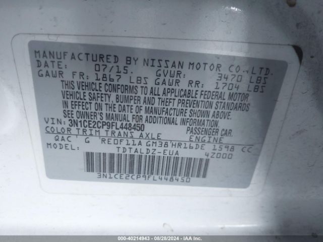 Photo 8 VIN: 3N1CE2CP9FL448450 - NISSAN VERSA NOTE 