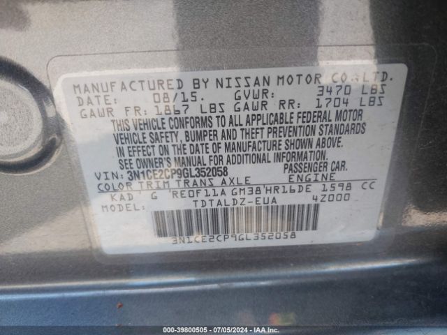 Photo 8 VIN: 3N1CE2CP9GL352058 - NISSAN VERSA NOTE 