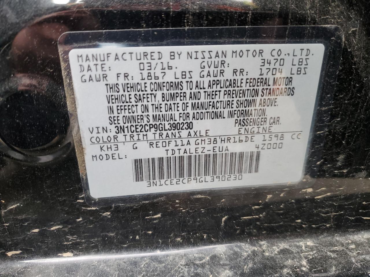 Photo 12 VIN: 3N1CE2CP9GL390230 - NISSAN VERSA 