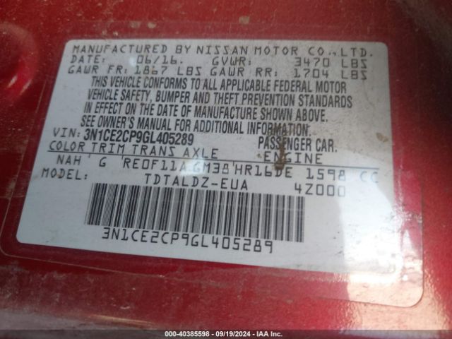 Photo 8 VIN: 3N1CE2CP9GL405289 - NISSAN VERSA NOTE 