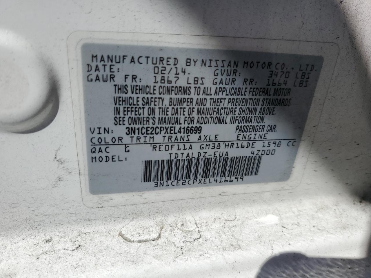 Photo 11 VIN: 3N1CE2CPXEL416699 - NISSAN VERSA 