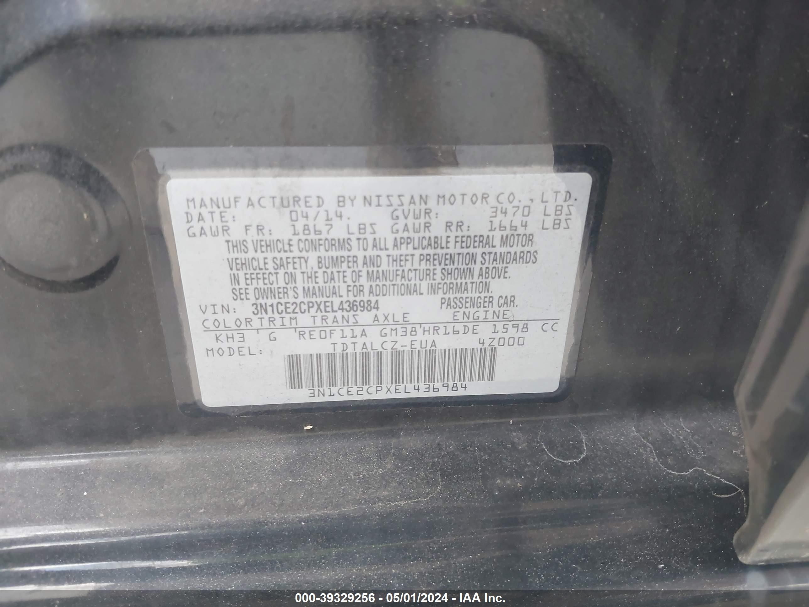 Photo 8 VIN: 3N1CE2CPXEL436984 - NISSAN VERSA 