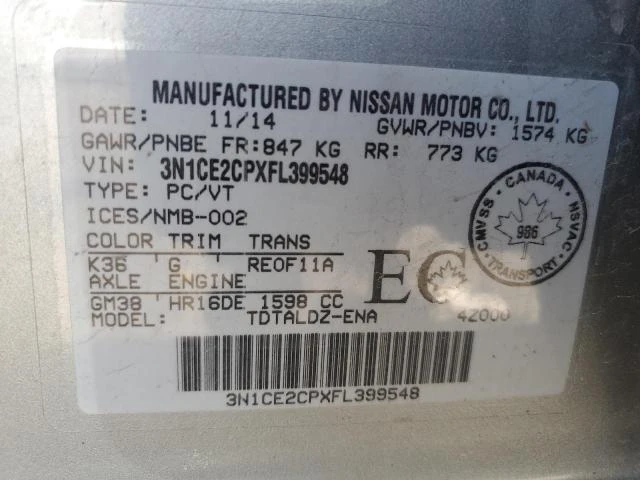 Photo 11 VIN: 3N1CE2CPXFL399548 - NISSAN VERSA NOTE 