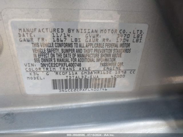 Photo 8 VIN: 3N1CE2CPXFL400746 - NISSAN VERSA NOTE 