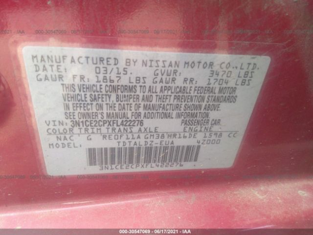 Photo 8 VIN: 3N1CE2CPXFL422276 - NISSAN VERSA NOTE 