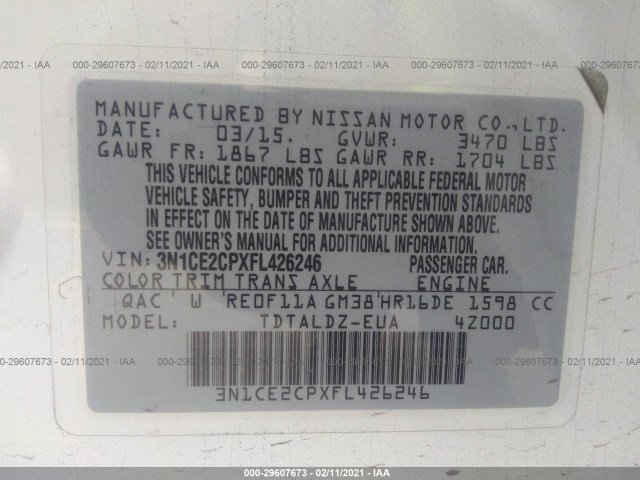 Photo 8 VIN: 3N1CE2CPXFL426246 - NISSAN VERSA NOTE 